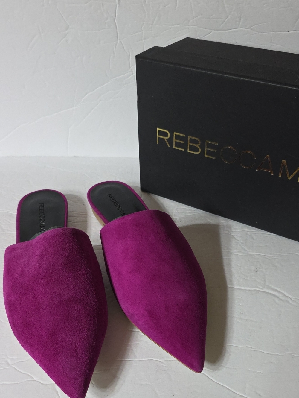 Rebecca Minkoff Sara Magenta Suede Pointed-Toe Mules Sz 35